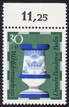 BERLIN 1972 Michel-Nummer 436 postfrisch EINZELMARKE RAND oben (b) - Schachfiguren: Turm