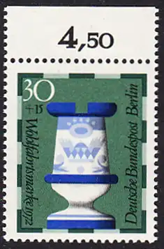 BERLIN 1972 Michel-Nummer 436 postfrisch EINZELMARKE RAND oben (a) - Schachfiguren: Turm