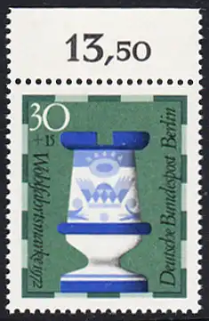 BERLIN 1972 Michel-Nummer 436 postfrisch EINZELMARKE RAND oben (c) - Schachfiguren: Turm