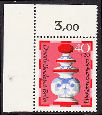 BERLIN 1972 Michel-Nummer 437 postfrisch EINZELMARKE ECKRAND oben links - Schachfiguren: Dame