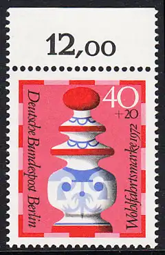 BERLIN 1972 Michel-Nummer 437 postfrisch EINZELMARKE RAND oben (c) - Schachfiguren: Dame