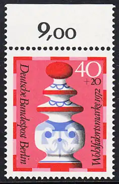 BERLIN 1972 Michel-Nummer 437 postfrisch EINZELMARKE RAND oben (b) - Schachfiguren: Dame