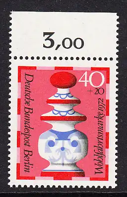 BERLIN 1972 Michel-Nummer 437 postfrisch EINZELMARKE RAND oben (a) - Schachfiguren: Dame