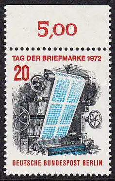 BERLIN 1972 Michel-Nummer 439 postfrisch EINZELMARKE RAND oben (d) - Tag der Briefmarke