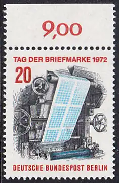 BERLIN 1972 Michel-Nummer 439 postfrisch EINZELMARKE RAND oben (k) - Tag der Briefmarke