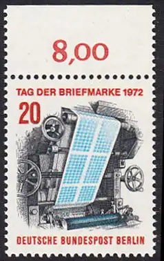 BERLIN 1972 Michel-Nummer 439 postfrisch EINZELMARKE RAND oben (g) - Tag der Briefmarke