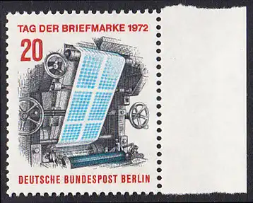 BERLIN 1972 Michel-Nummer 439 postfrisch EINZELMARKE RAND rechts - Tag der Briefmarke