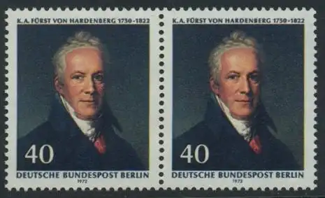 BERLIN 1972 Michel-Nummer 440 postfrisch horiz.PAAR - Karl August Fürst von Hardenberg, preuß. Staatsmann