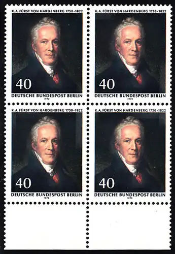 BERLIN 1972 Michel-Nummer 440 postfrisch BLOCK RÄNDER unten - Karl August Fürst von Hardenberg, preuß. Staatsmann
