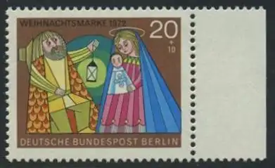 BERLIN 1972 Michel-Nummer 441 postfrisch EINZELMARKE RAND rechts - Weihnachten