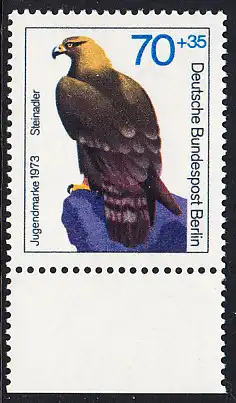 BERLIN 1973 Michel-Nummer 445 postfrisch EINZELMARKE RAND unten - Greifvögel: Steinadler