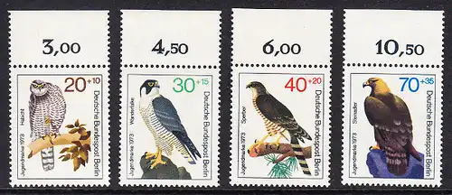 BERLIN 1973 Michel-Nummer 442-445 postfrisch SATZ(4) EINZELMARKEN RÄNDER oben (d) - Greifvögel