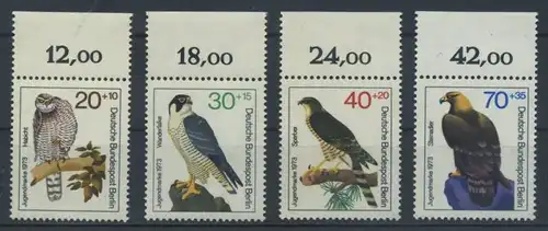 BERLIN 1973 Michel-Nummer 442-445 postfrisch SATZ(4) EINZELMARKEN RÄNDER oben (e) - Greifvögel