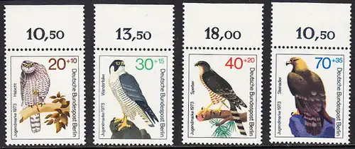 BERLIN 1973 Michel-Nummer 442-445 postfrisch SATZ(4) EINZELMARKEN RÄNDER oben (b) - Greifvögel