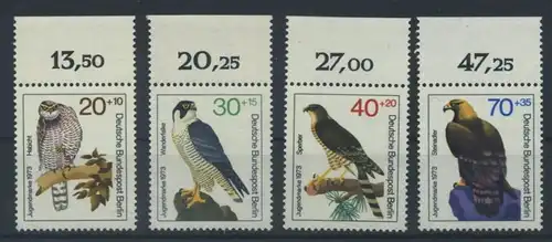 BERLIN 1973 Michel-Nummer 442-445 postfrisch SATZ(4) EINZELMARKEN RÄNDER oben (f) - Greifvögel