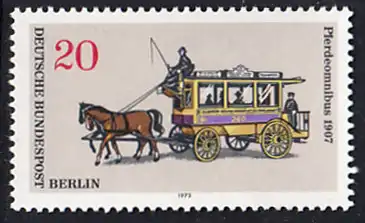 BERLIN 1973 Michel-Nummer 446 postfrisch EINZELMARKE - Berliner Verkehrsmittel: Omnibusse, Pferdeomnibus