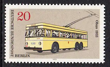 BERLIN 1973 Michel-Nummer 447 postfrisch EINZELMARKE - Berliner Verkehrsmittel: Omnibusse, Obus