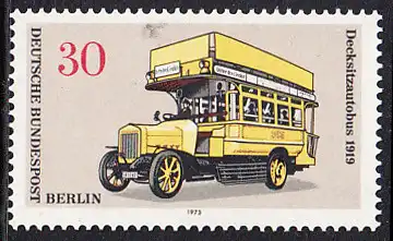 BERLIN 1973 Michel-Nummer 448 postfrisch EINZELMARKE - Berliner Verkehrsmittel: Omnibusse, Decksitzautobus