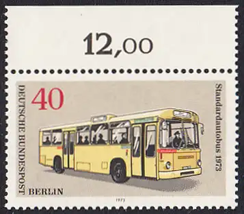 BERLIN 1973 Michel-Nummer 451 postfrisch EINZELMARKE RAND oben (b) - Berliner Verkehrsmittel: Omnibusse, Standardautobus
