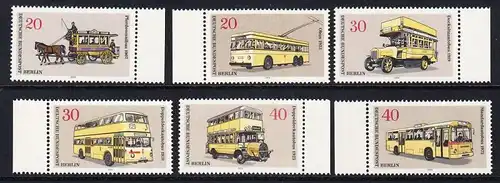 BERLIN 1973 Michel-Nummer 446-451 postfrisch SATZ(6) EINZELMARKEN (a1) - Berliner Verkehrsmittel: Omnibusse