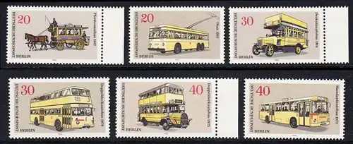 BERLIN 1973 Michel-Nummer 446-451 postfrisch SATZ(6) EINZELMARKEN (a2) - Berliner Verkehrsmittel: Omnibusse