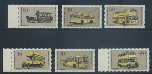 BERLIN 1973 Michel-Nummer 446-451 postfrisch SATZ(6) EINZELMARKEN (a3) - Berliner Verkehrsmittel: Omnibusse