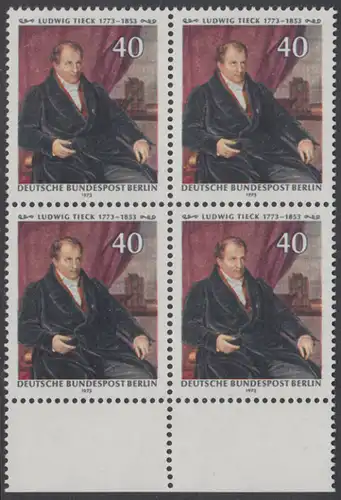 BERLIN 1973 Michel-Nummer 452 postfrisch BLOCK RÄNDER unten - Ludwig Tieck, Dichter