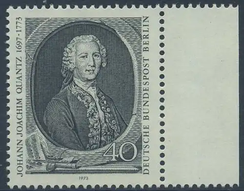 BERLIN 1973 Michel-Nummer 454 postfrisch EINZELMARKE RAND rechts - Johann Joachim Quantz, Flötist und Komponist