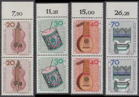 BERLIN 1973 Michel-Nummer 459-462 postfrisch SATZ(4) vert.PAARE RÄNDER oben - Musikinstrumente