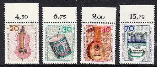 BERLIN 1973 Michel-Nummer 459-462 postfrisch SATZ(4) EINZELMARKEN RÄNDER oben (e) - Musikinstrumente