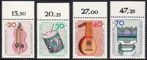 BERLIN 1973 Michel-Nummer 459-462 postfrisch SATZ(4) EINZELMARKEN RÄNDER oben (g) - Musikinstrumente