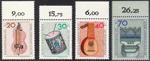 BERLIN 1973 Michel-Nummer 459-462 postfrisch SATZ(4) EINZELMARKEN RÄNDER oben (d) - Musikinstrumente