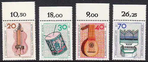 BERLIN 1973 Michel-Nummer 459-462 postfrisch SATZ(4) EINZELMARKEN RÄNDER oben (c) - Musikinstrumente