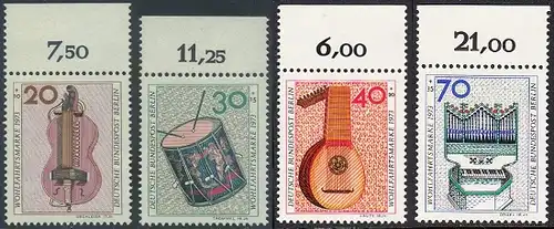 BERLIN 1973 Michel-Nummer 459-462 postfrisch SATZ(4) EINZELMARKEN RÄNDER oben (k) - Musikinstrumente