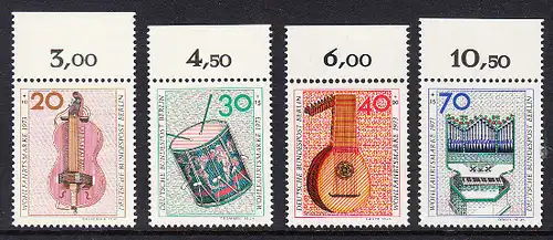 BERLIN 1973 Michel-Nummer 459-462 postfrisch SATZ(4) EINZELMARKEN RÄNDER oben (f) - Musikinstrumente