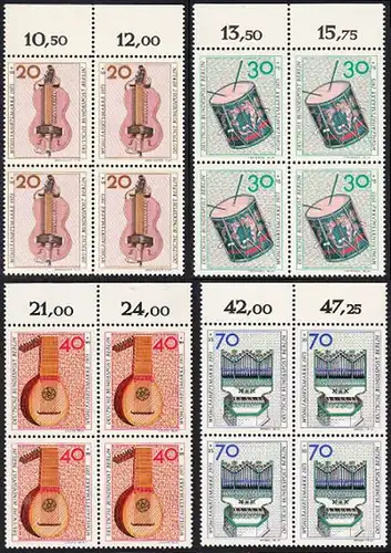 BERLIN 1973 Michel-Nummer 459-462 postfrisch SATZ(4) BLÖCKE RÄNDER oben - Musikinstrumente