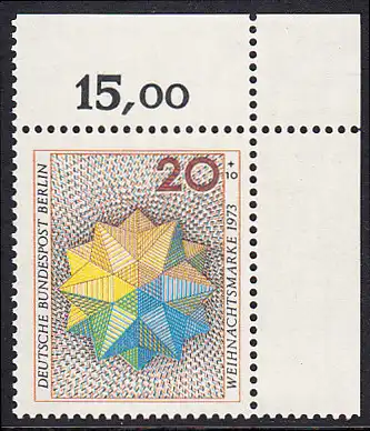 BERLIN 1973 Michel-Nummer 463 postfrisch EINZELMARKE ECKRAND oben rechts - Weihnachten