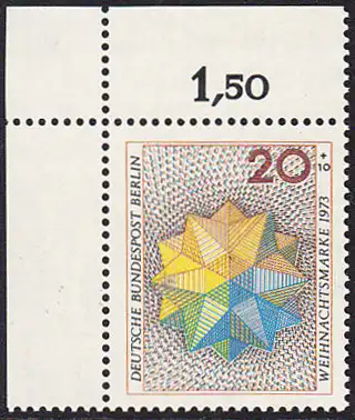 BERLIN 1973 Michel-Nummer 463 postfrisch EINZELMARKE ECKRAND oben links - Weihnachten