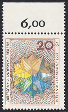 BERLIN 1973 Michel-Nummer 463 postfrisch EINZELMARKE RAND oben (b) - Weihnachten