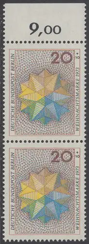 BERLIN 1973 Michel-Nummer 463 postfrisch vert.PAAR RAND oben (e) - Weihnachten