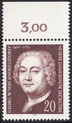 BERLIN 1974 Michel-Nummer 464 postfrisch EINZELMARKE RAND oben (b) - Georg Wenzeslaus von Knobelsdorff, Baumeister und Maler