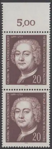 BERLIN 1974 Michel-Nummer 464 postfrisch vert.PAAR RAND oben - Georg Wenzeslaus von Knobelsdorff, Baumeister und Maler