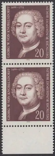 BERLIN 1974 Michel-Nummer 464 postfrisch vert.PAAR RAND unten - Georg Wenzeslaus von Knobelsdorff, Baumeister und Maler