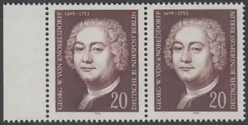 BERLIN 1974 Michel-Nummer 464 postfrisch horiz.PAAR RAND links - Georg Wenzeslaus von Knobelsdorff, Baumeister und Maler