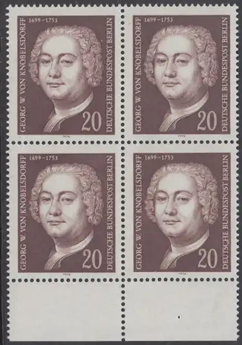 BERLIN 1974 Michel-Nummer 464 postfrisch BLOCK RÄNDER unten - Georg Wenzeslaus von Knobelsdorff, Baumeister und Maler