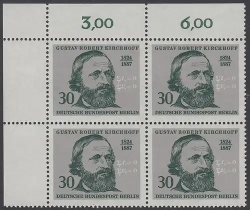 BERLIN 1974 Michel-Nummer 465 postfrisch BLOCK ECKRAND oben links - Georg Wenzeslaus von Knobelsdorff, Baumeister und Maler