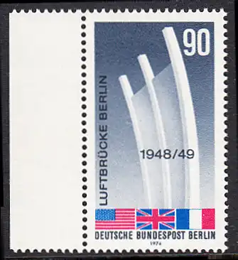 BERLIN 1974 Michel-Nummer 466 postfrisch EINZELMARKE RAND links - Beendigung der Blockade Berlins; Berliner Luftbrücke