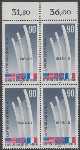 BERLIN 1974 Michel-Nummer 466 postfrisch BLOCK RÄNDER oben (a02) - Beendigung der Blockade Berlins; Berliner Luftbrücke