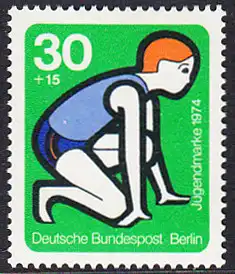 BERLIN 1974 Michel-Nummer 469 postfrisch EINZELMARKE - Elemente internationaler Jugendarbeit: Jugendsport