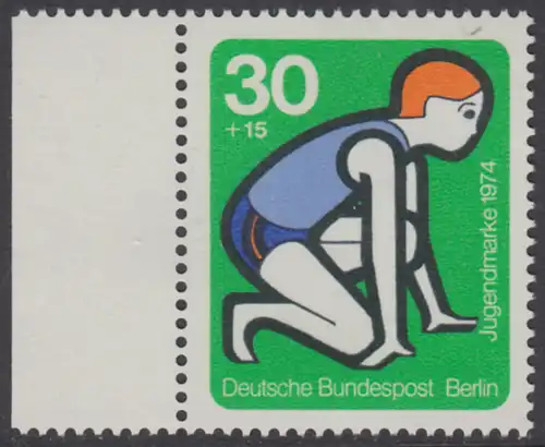 BERLIN 1974 Michel-Nummer 469 postfrisch EINZELMARKE RAND links - Elemente internationaler Jugendarbeit: Jugendsport